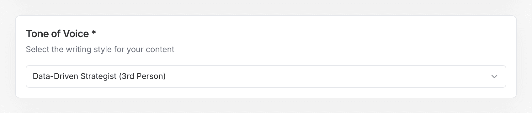 Brand voice setting showing the selected tone of voice profile